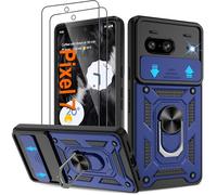 Pilaru Shockproof Case for Pixel 7 Military-Grade Drop Proof Dual-Layer Protective with Camera Slide Cover | Precision Hole, Built-in Kickstand & 2 Screen Protectors for Google Pixel 7,Blue