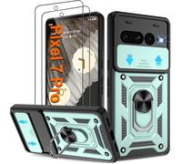 Pilaru Shockproof Case for Pixel 7 Pro Military-Grade Drop Proof Dual-Layer Protective with Camera Slide Cover | Precision Hole, Built-in Kickstand & 2 Screen Protectors for Google Pixel 7 Pro,Green
