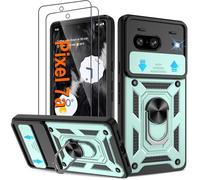 Pilaru Shockproof Case for Pixel 7A Military-Grade Drop Proof Dual-Layer Protective with Camera Slide Cover | Precision Hole, Built-in Kickstand & 2 Screen Protectors for Google Pixel 7A,Green