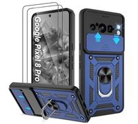 Pilaru Shockproof Case for Pixel 8 pro Military-Grade Drop Proof Dual-Layer Protective with Camera Slide Cover | Precision Hole, Built-in Kickstand & 2 Screen Protectors for Google Pixel 8 pro,Blue