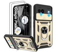Pilaru Shockproof Case for Pixel 8A Military-Grade Drop Proof Dual-Layer Protective with Camera Slide Cover | Precision Hole, Built-in Kickstand & 2 Screen Protectors for Google Pixel 8A,Gold