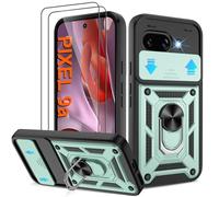 Pilaru Shockproof Case for Pixel 9A Military-Grade Drop Proof Dual-Layer Protective with Camera Slide Cover | Precision Hole, Built-in Kickstand & 2 Screen Protectors for Google Pixel 9A,Green