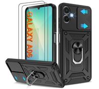 Pilaru Shockproof Case for Samsung A06 Military-Grade Drop Proof Dual-Layer Protective with Camera Slide Cover | Precision Hole, Built-in Kickstand & 2 Screen Protectors for Galaxy A06 Phone,Black