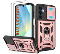 Pilaru Shockproof Case for Samsung A16 Military-Grade Drop Proof Dual-Layer Protective with Camera Slide Cover | Precision Hole, Built-in Kickstand & 2 Screen Protectors for Galaxy A16,Rose Gold