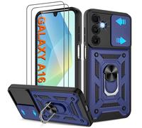 Pilaru Shockproof Case for Samsung A16 Military-Grade Drop Proof Dual-Layer Protective with Camera Slide Cover | Precision Hole, Built-in Kickstand & 2 Screen Protectors for Galaxy A16 Phone,Blue
