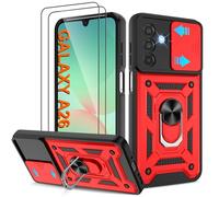 Pilaru Shockproof Case for Samsung A26 Military-Grade Drop Proof Dual-Layer Protective with Camera Slide Cover | Precision Hole, Built-in Kickstand & 2 Screen Protectors for Galaxy A26 Phone,Red