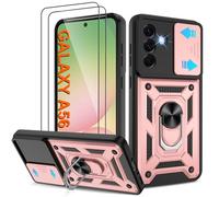 Pilaru Shockproof Case for Samsung A56 Military-Grade Drop Proof Dual-Layer Protective with Camera Slide Cover | Precision Hole, Built-in Kickstand & 2 Screen Protectors for Galaxy A56,Rose Gold