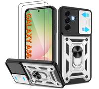 Pilaru Shockproof Case for Samsung A56 Military-Grade Drop Proof Dual-Layer Protective with Camera Slide Cover | Precision Hole, Built-in Kickstand & 2 Screen Protectors for Galaxy A56 Phone,Silver