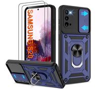 Pilaru Shockproof Case for Samsung S20 Military-Grade Drop Proof Dual-Layer Protective with Camera Slide Cover | Precision Hole, Built-in Kickstand & 2 Screen Protectors for Galaxy S20 Phone,Blue