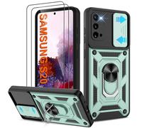Pilaru Shockproof Case for Samsung S20 Military-Grade Drop Proof Dual-Layer Protective with Camera Slide Cover | Precision Hole, Built-in Kickstand & 2 Screen Protectors for Galaxy S20 Phone,Green