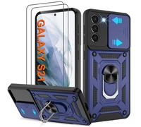 Pilaru Shockproof Case for Samsung S21 Military-Grade Drop Proof Dual-Layer Protective with Camera Slide Cover | Precision Hole, Built-in Kickstand & 2 Screen Protectors for Galaxy S21 Phone,Blue