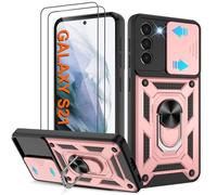 Pilaru Shockproof Case for Samsung S21 Military-Grade Drop Proof Dual-Layer Protective with Camera Slide Cover | Precision Hole, Built-in Kickstand & 2 Screen Protectors for Galaxy S21,Rose Gold