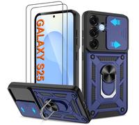 Pilaru Shockproof Case for Samsung S25 Military-Grade Drop Proof Dual-Layer Protective with Camera Slide Cover | Precision Hole, Built-in Kickstand & 2 Screen Protectors for Galaxy S25 Phone,Blue