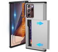 Pilaru Sliding Card Holder Case for Samsung Note 20 Ultra | Hidden Slot Cards | 2 screen protectors | Shockproof Protective Wallet Cover | Durable Dual-Layer Design for Galaxy Note 20 Ultra,Grey