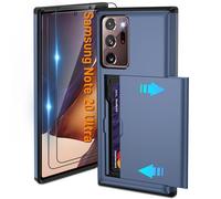 Pilaru Sliding Card Holder Case for Samsung Note 20 Ultra | Hidden Slot Cards | 2 screen protectors | Shockproof Protective Wallet Cover | Durable Dual-Layer Design for Galaxy Note 20 Ultra,Blue