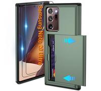 Pilaru Sliding Card Holder Case for Samsung Note 20 Ultra | Hidden Slot Cards | 2 screen protectors | Shockproof Protective Wallet Cover | Durable Dual-Layer Design for Galaxy Note 20 Ultra,Green