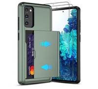 Pilaru Sliding Card Holder Case for Samsung S20 FE | Hidden Slot Cards | 2 screen protectors | Shockproof & Anti-Slip Protective Wallet Cover | Durable Dual-Layer Design for Galaxy S20 FE,Green