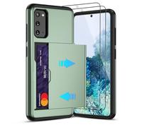 Pilaru Sliding Card Holder Case for Samsung S20 | Hidden Slot Cards | 2 screen protectors | Shockproof & Anti-Slip Protective Wallet Cover | Durable Dual-Layer Design for Galaxy S20,Green