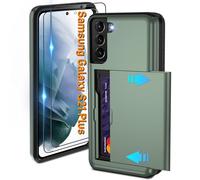 Pilaru Sliding Card Holder Case for Samsung S21 Plus | Hidden Slot Cards | 2 screen protectors | Shockproof & Anti-Slip Protective Wallet Cover | Durable Dual-Layer Design for Galaxy S21 Plus,Green