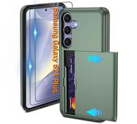 Pilaru Sliding Card Holder Case for Samsung S24 Plus | Hidden Slot Cards | 2 screen protectors | Shockproof & Anti-Slip Protective Wallet Cover | Durable Dual-Layer Design for Galaxy S24 Plus,Green