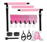 Pilates Bar Kit with Resistance Bands and Ankle Bands, 180lbs 3-Section Pilates Kit, Workout Equipment for Legs, Hip, Waist, Arm