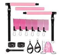 Pilates Bar Kit with Resistance Bands and Ankle Bands, 180lbs 3-Section Pilates Kit, Workout Equipment for Legs, Hip, Waist, Arm Bar for Home Workouts