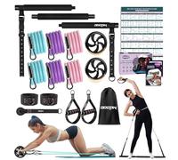 Pilates Bar Kit with Resistance Bands, Multifunctinal Exercise Bar with Ab Roller for Pilates/Abs/Weight Loss, Portable Home Gym Pilates bar kit for Full Body Training Women - Black