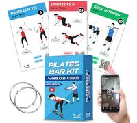Pilates Bar Kit Workout Cards - 62 Exercise Cards Deck with Videos & Workout Plan - Includes 8-Week Challenge, Chart & 2 Rings for Easy Organization - Home Exercise Bar Guide for Women & Men