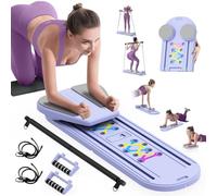 Pilates Board - 2025 Updated Pilates Reformer Machine Set, Multi-Purpose Foldable Pilates Reformer Board for Home, 6 in 1 Pilates Sliding Board (Purple)