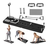 Pilates Board, 2025 Upgraded Foldable Pilates Reformer Machine Set, 5-in-1 Pilates Reformer with LED Counter, Automatic Rebound Roller for Home Exercises (Black)