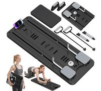 Pilates Board, Foldable Pilates Reformer Machine Set for Home, Multifunctional Core Training Device with Automatic Rebound Roll and Mobile Phone Holder for Home Workout Equipment (Black)
