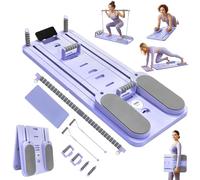 Pilates Board for Home Workout - Upgraded Foldable Pilates Reformer Board Set, Portable Pilates Reformer Machine with Resistance Bands, Ab Wheel & Push-Up Handles, All-in-One Home Pilates Equipment