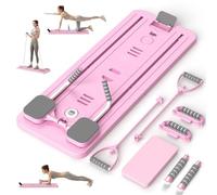 Pilates Board,Multifunctional Upgraded Pilates Reformer Machine,for Home Abdominal Board Automatic Rebound Ab Roller Wheel Training Board Full Body Workout Equipment,Pink
