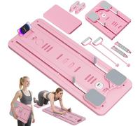Pilates Board, Orabuth Foldable Pilates Reformer Machine Set for Home, Multifunctional Core Training Device with Automatic Rebound Roll and Mobile Phone Holder for Home Workout Equipment (Pink)
