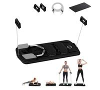 Pilates Board, Pilates Reformer Machine, Multi-Functional Ab Board w/Ski Board, with Phone Holder, Resistance Bands, Knee Pad, Push-Up Bars, Auto Rebound, Multi-Training Modes, Exercise Wheels