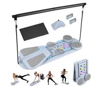 Pilates Board Set at Home with Automatic Rebound and Timer Counter- Full Body Sculpting Fit Kit - Durable Pilates Board for Unisex-Adult, Home and Gym Us,With Ab Roller, Horizontal Bar, Knee Pads Grey