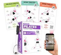 Pilates Cards - 58 Exercise Cards with Video Instructions & Breathing Tips | Dry Erase Marker & Free Ring for Home Workout Planner for Women