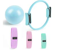 Pilates Equipment, Pilates Ring and Ball Set: Yoga Ring, Ball, 3pcs Booty Bands, for Full-Body Toning Stretching & Strength Training (blue)