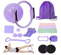 Pilates Equipment Pilates Ring Kit 15 PCS, Pilates Kit for Women, Purple
