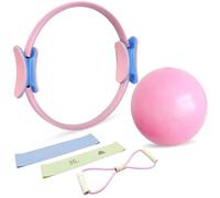 Pilates Equipment Ring Kit for Women - Essential Home Set Including Pilates Circle, 3 Silicone Resistance Bands, Mini Yoga Ball and Back Opener Rope for Better You