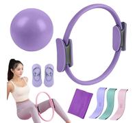 Pilates Essential Kit for Home Workouts - Portable Fitness Equipment with Toning Pilates Ring, Long Resistance Bands, Loop Bands, Soft Ball & Grip Socks for Women (Yellow 5 Pcs Set)