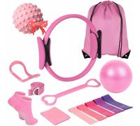 Pilates Essential Kit for Women,13pcs Pilates Equipment for Home Workouts,with Pilates Ring and Ball,5 Resistance Bands and Other Equipment,for Pilates Beginners,Enthusiasts and Professionals (Pink)