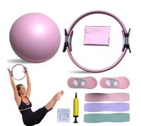 Pilates Essential Kit,Pilates Resistance Band,Yoga Band,Portable Fitness Equipment,with Pilates Ring & Long Resistance Bands & Pilates Loop Bands & Soft Pilates Ball & Pilates Grip Socks (Pink)