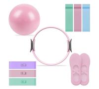 Pilates Essential Kit - Portable Fitness Equipment - with Toning Pilates Ring & Long Resistance Bands & Pilates Loop Bands & Soft Pilates Ball & Pilates Grip Socks (Blue)