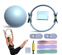 Pilates Essential Kit, Portable Home pilates kit for women,with Toning Pilates Ring &Long Resistance Bands & Soft Pilates Ball & Pilates Grip Socks,Pilates Equipment for Full-Body Exercises (blue)