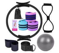 Pilates Essentials Kit for Women 10-Piece Pilates Equipment Sets Booty Bands for Working Out Glutes Yoga Ball 25cm Figure 8 Resistance Band Yoga Bands for Stretching (Black)