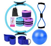 Pilates Essentials Kit for Women 10-Piece Pilates Equipment Sets Booty Bands for Working Out Glutes Yoga Ball 25cm Figure 8 Resistance Band Yoga Bands for Stretching (Blue)