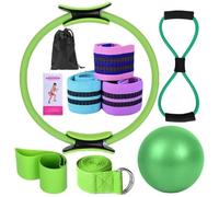 Pilates Essentials Kit for Women 11-Piece Pilates Ring and Ball Set for Working Out Glutes Yoga Ball 25cm Resistance Band Yoga Bands for Stretching Home Workouts (Green)