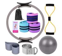 Pilates Essentials Kit for Women 11-Piece Pilates Ring and Ball Set for Working Out Glutes Yoga Ball 25cm Resistance Band Yoga Bands for Stretching Home Workouts (Grey)