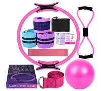 Pilates Essentials Kit for Women 11-Piece Pilates Ring and Ball Set for Working Out Glutes Yoga Ball 25cm Resistance Band Yoga Bands for Stretching Home Workouts (Pink)